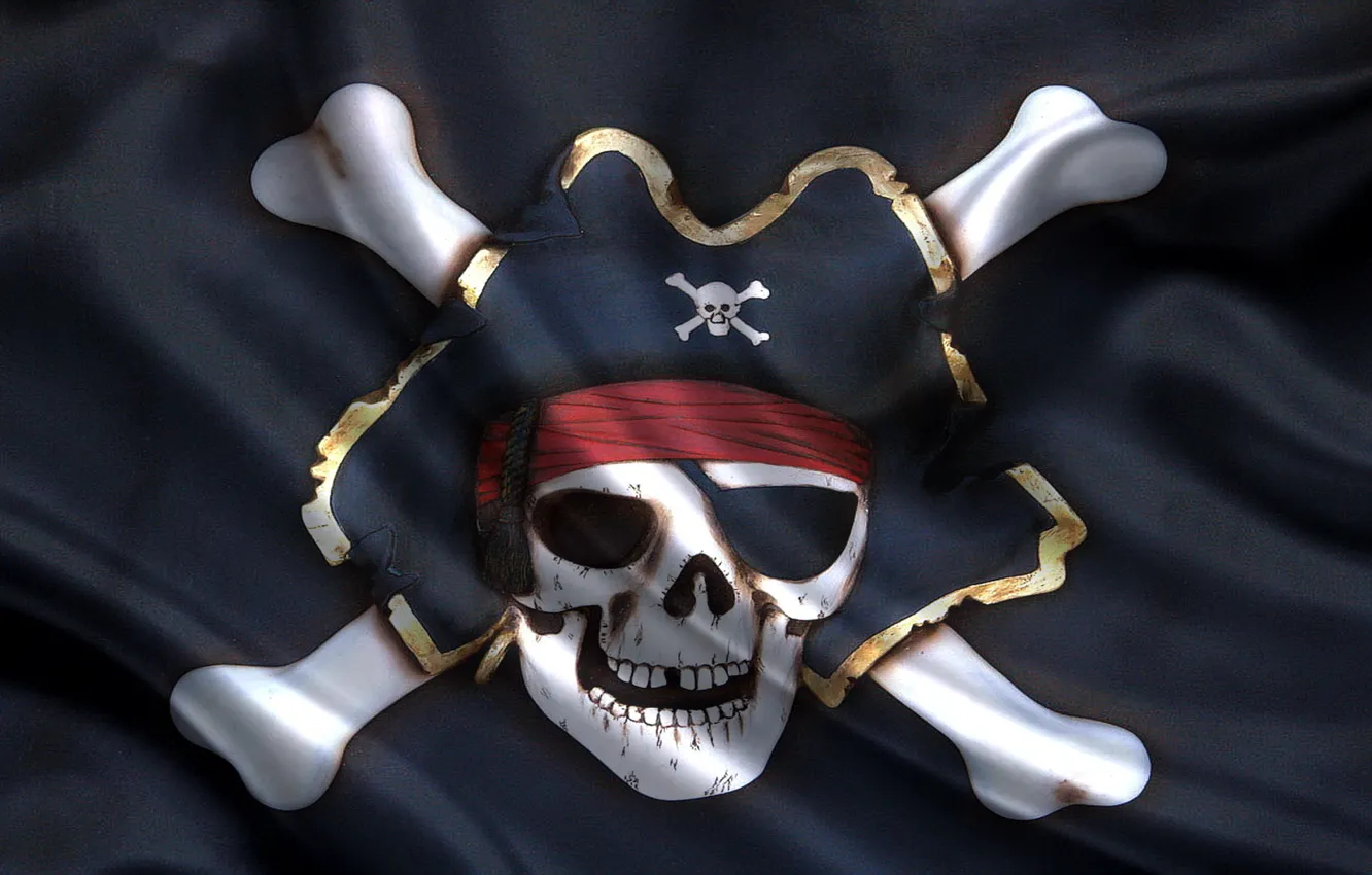 Photo wallpaper skull, bones, pirate flag