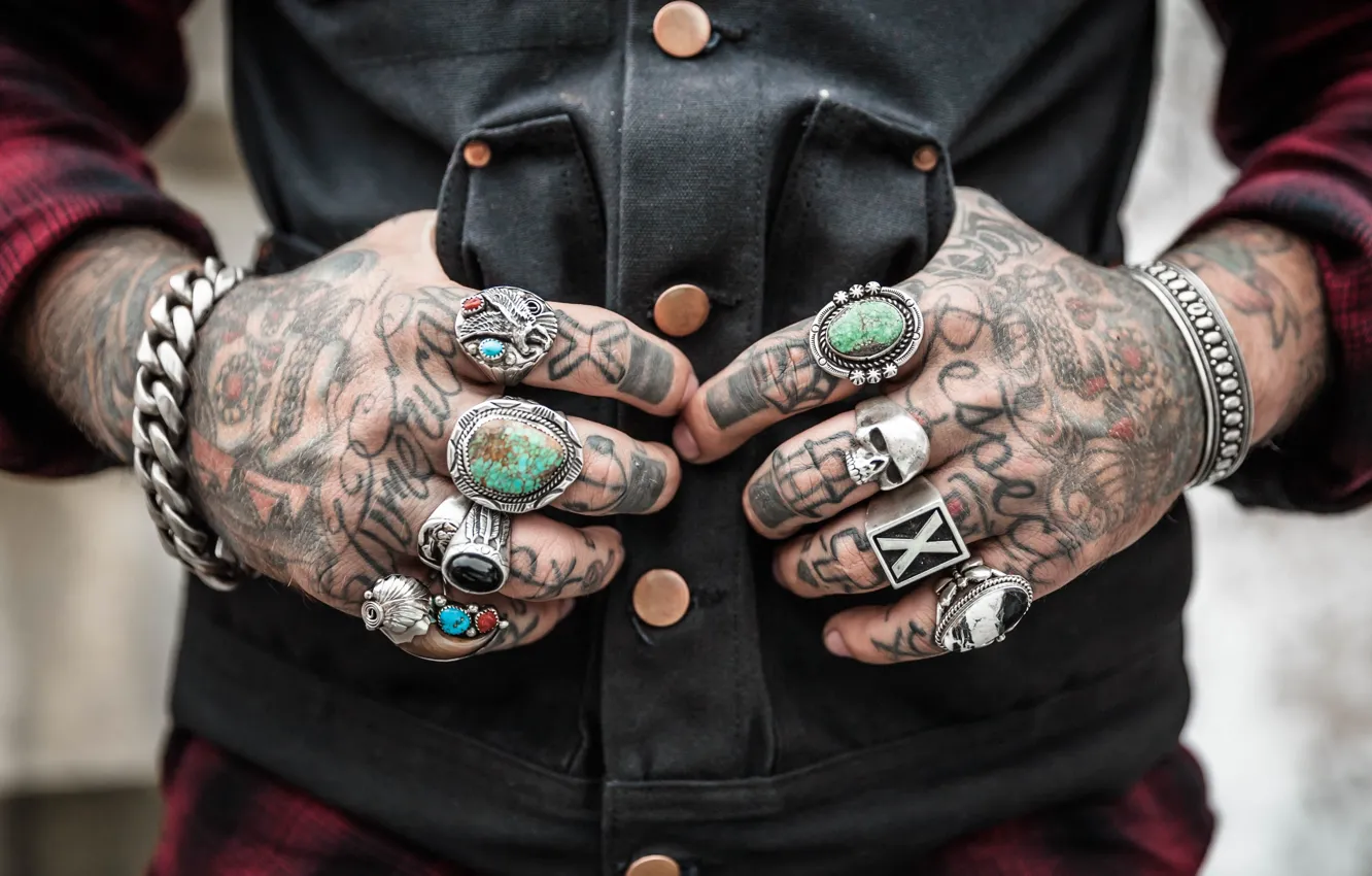 Photo wallpaper skull, hands, tattoo, button, chain, tattoo, bracelet, sake