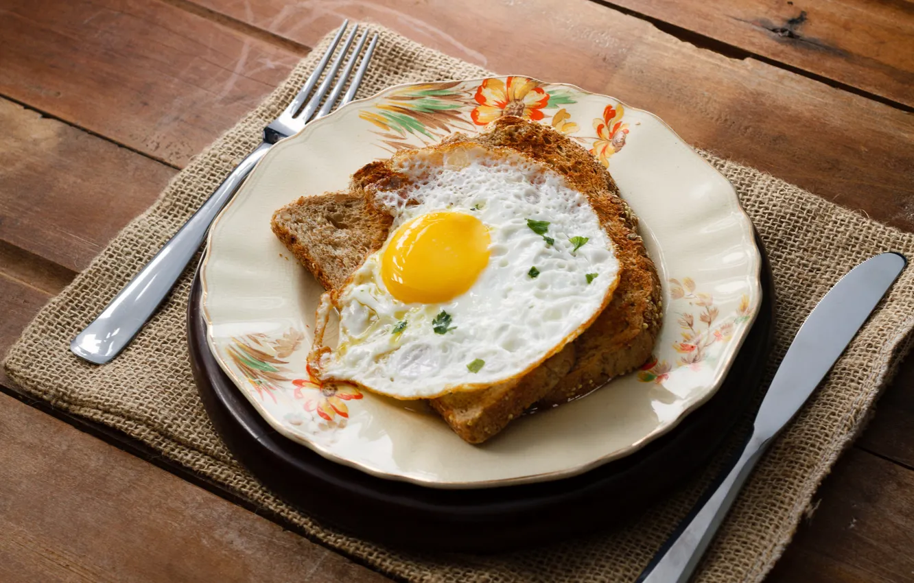 Photo wallpaper plate, bread, egg