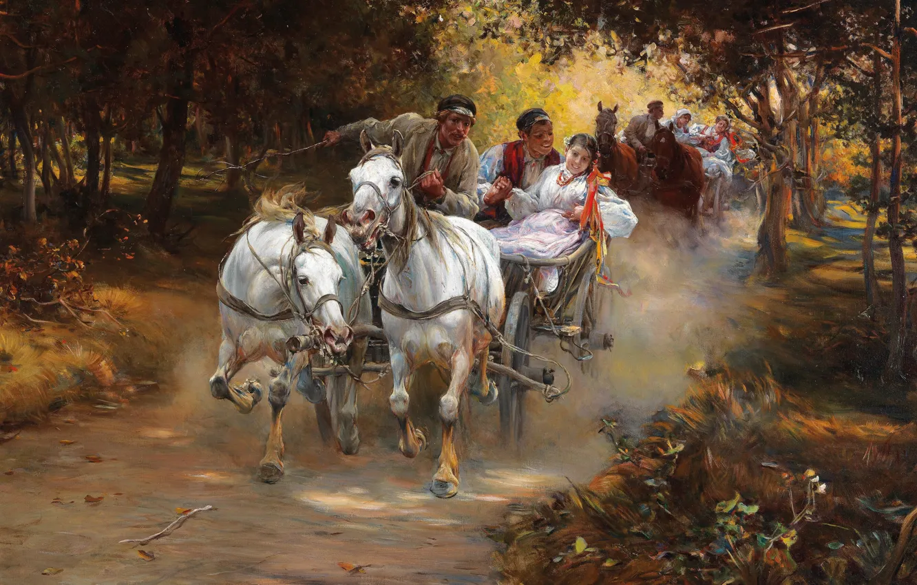 Photo wallpaper Polish realist painter, Rural wedding, Alfred Ian Maximilian Verush-Kowalski, Peasant wedding, Alfred Verush-Kowalski, Alfred Kowalski, …