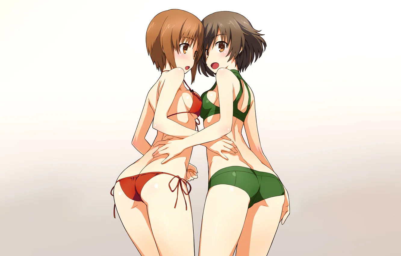 Photo wallpaper sexy, ass, shorts, girls, boobs, anime, beautiful, short hair