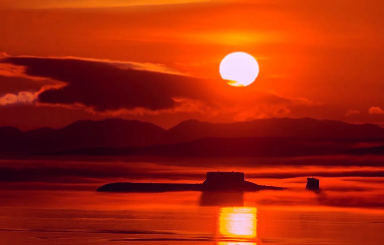 Photo wallpaper sunset, boat, underwater, atomic, RAID
