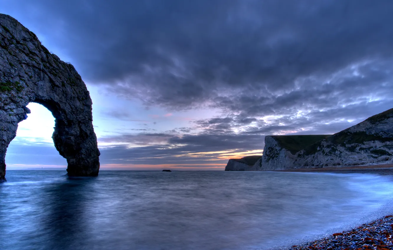 Photo wallpaper sea, clouds, rocks, England, Bay