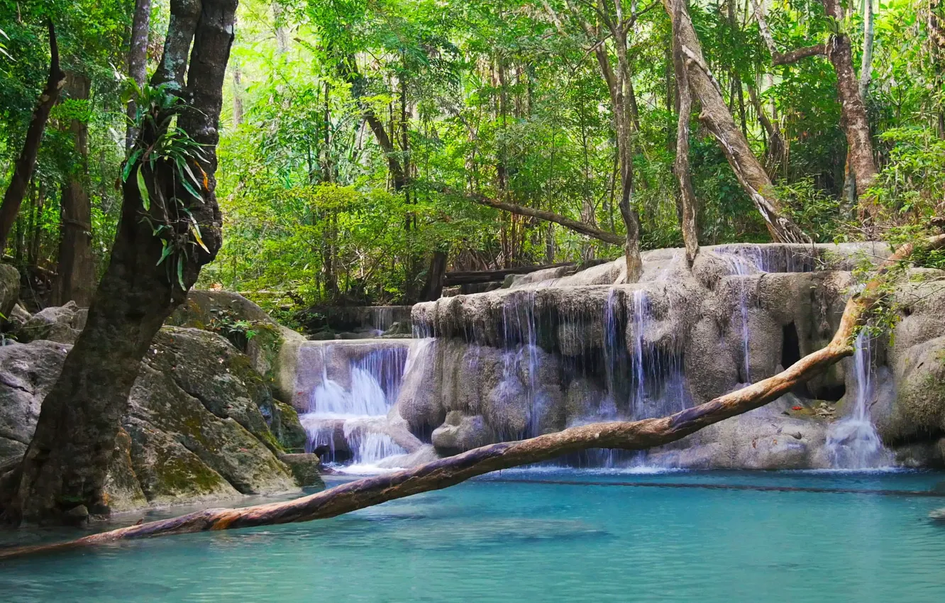 Photo wallpaper waterfall, Thailand, cascade, national Park, Erawan, Kanchanaburi province