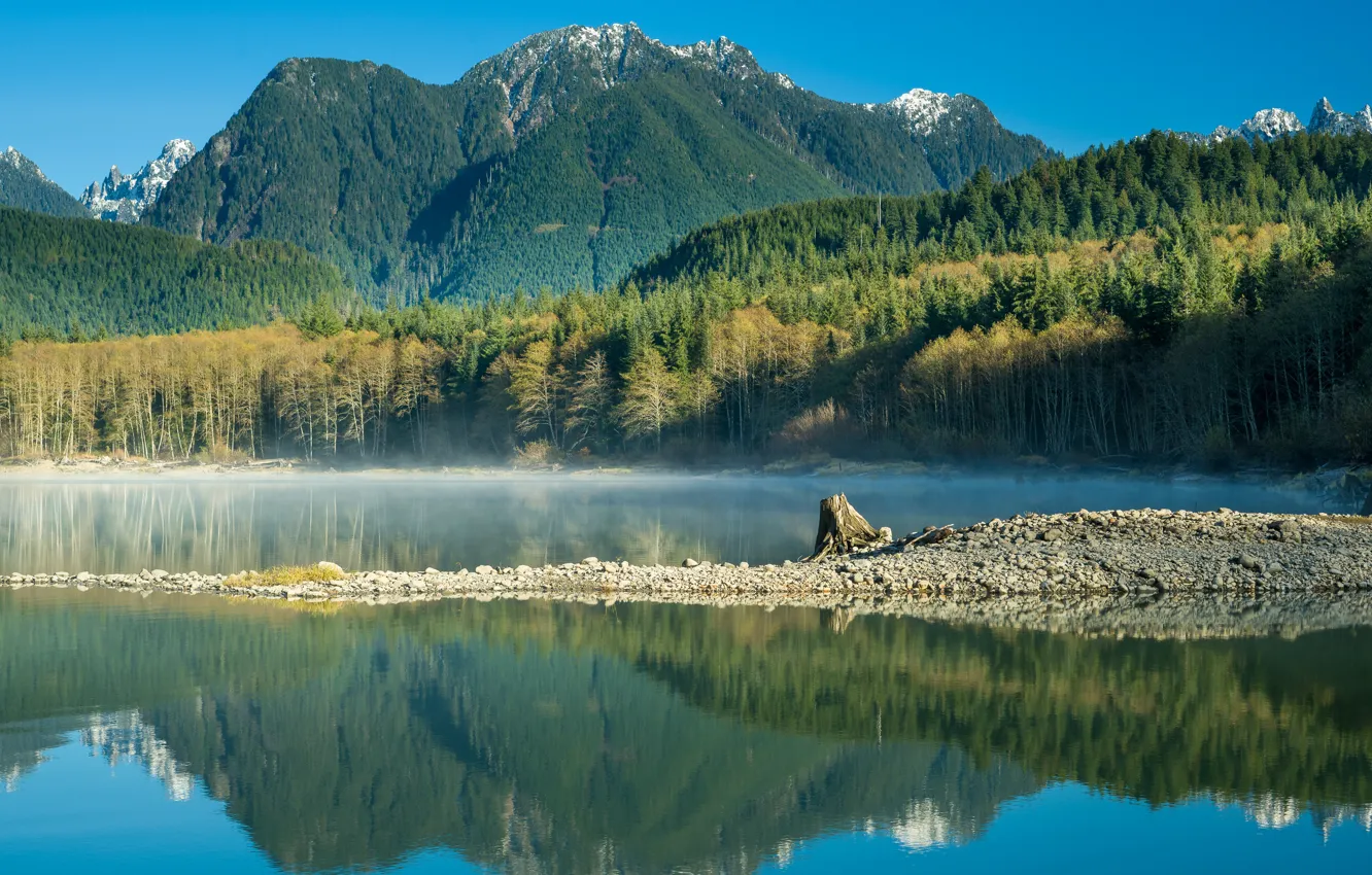 Photo wallpaper trees, mountains, lake, reflection, Eunice Lake, Washington State, Cascade Range, Mount Rainier