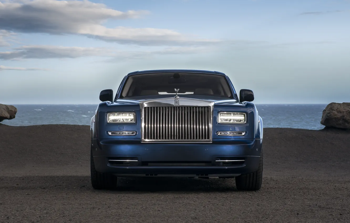 Photo wallpaper Phantom, Rolls Royce, Blue, Front, Face, Luxury, Sight