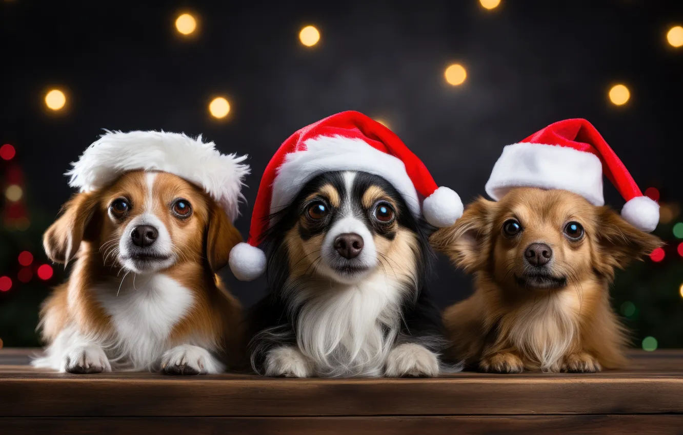 Photo wallpaper look, lights, each, gift, new year, dog, Christmas, face