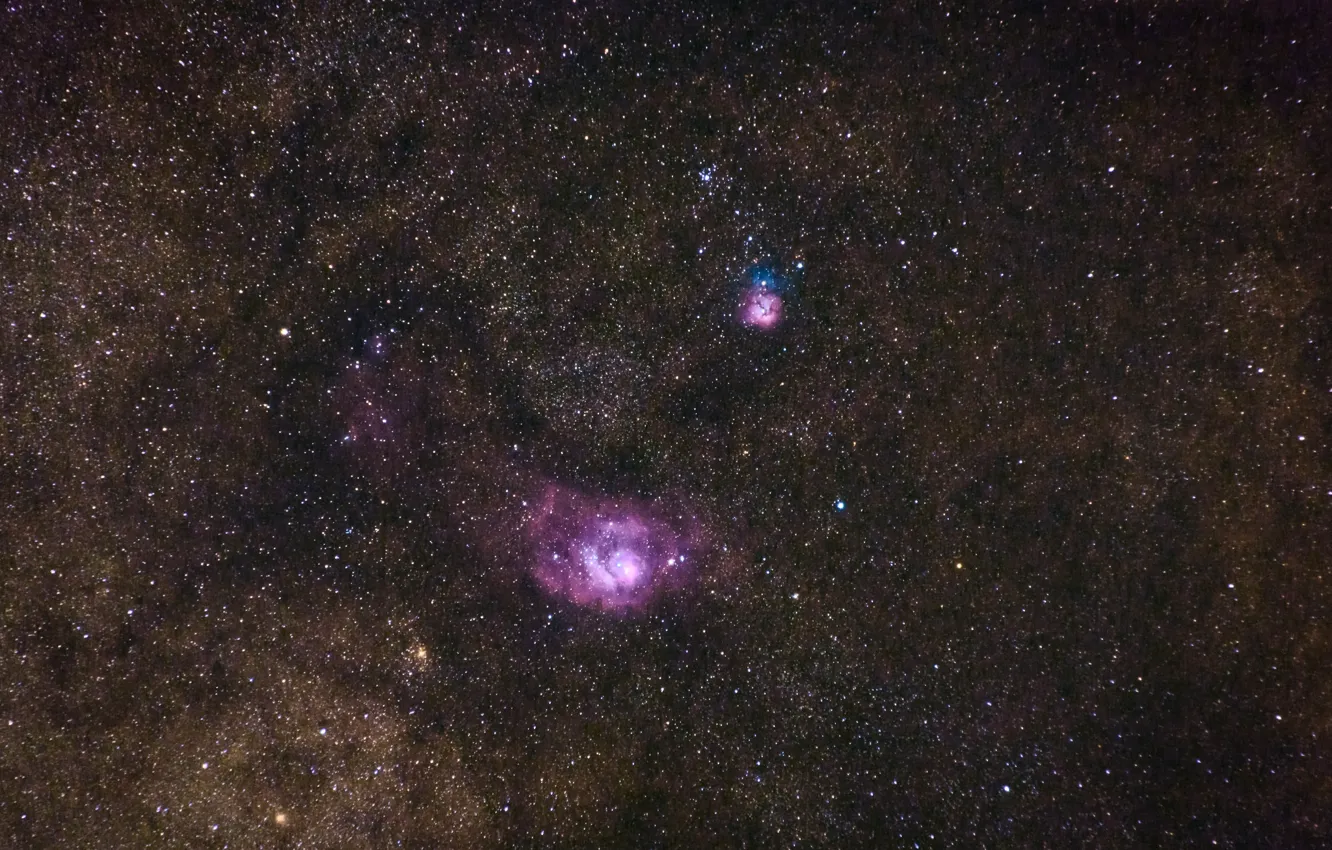 Photo wallpaper space, nebula, stars, Laguna, in the constellation, Trifid Nebula, Sagittarius, trilobal