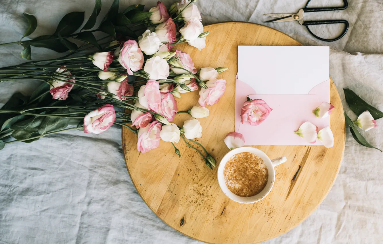 Photo wallpaper flowers, coffee, bouquet