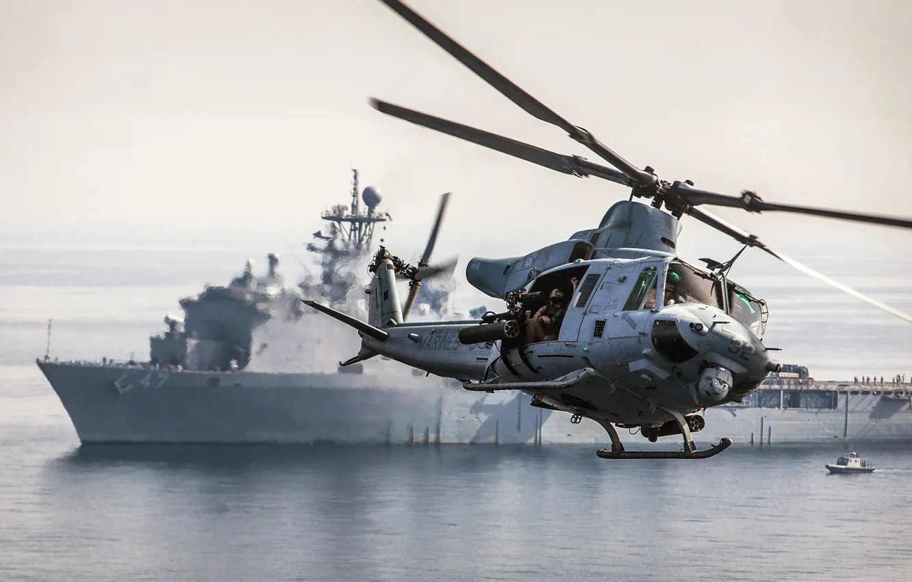 Photo wallpaper ship, USA, helicopter, squad, multipurpose, 15th expeditionary, Bell UH-1Y Venom, marine corps