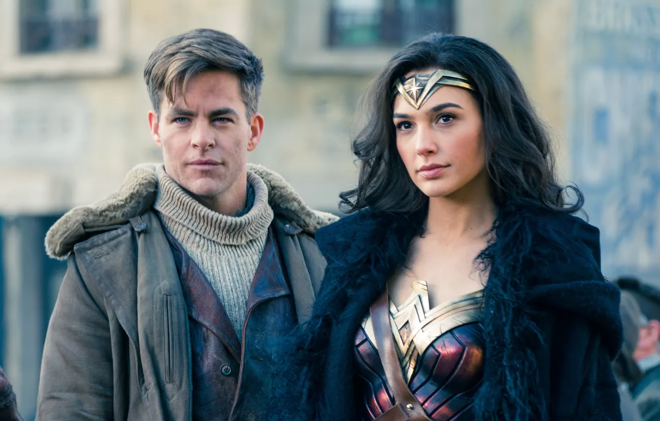 Photo wallpaper cinema, Wonder Woman, armor, man, movie, brunette, hero, film