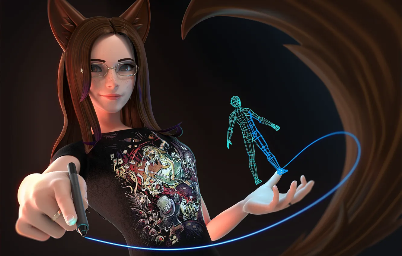 Photo wallpaper girl, art, artist, ears, Vanessa, Antonio Mello, 3D pen