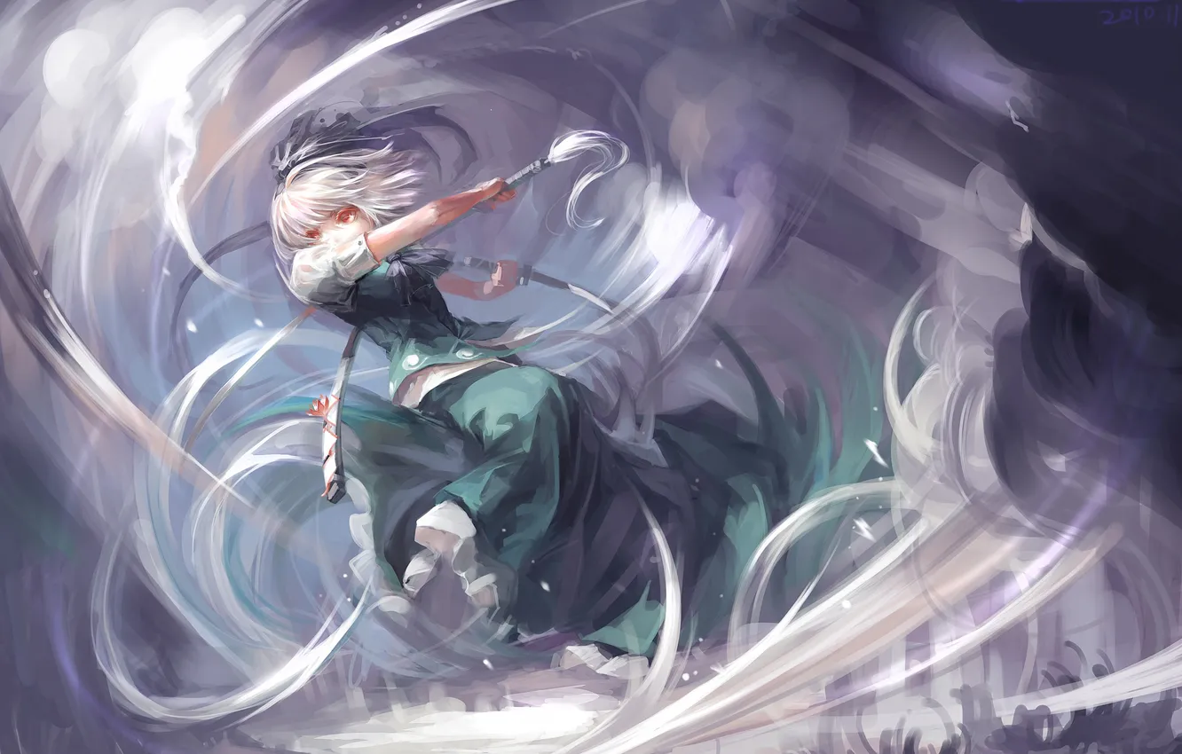 Photo wallpaper girl, weapons, katana, dress, sword, bow, touhou, dress