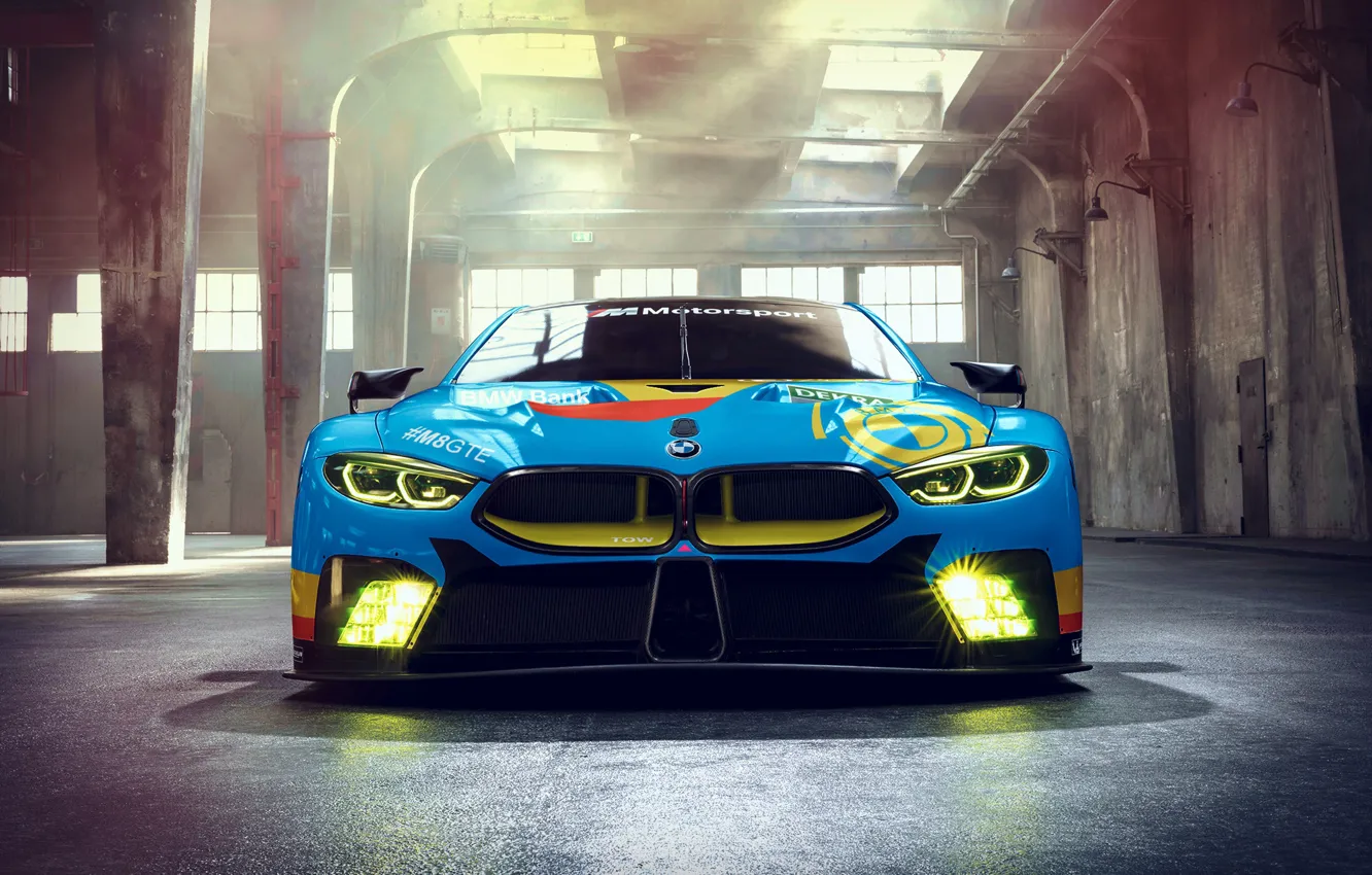 Photo wallpaper racing car, front view, 2018, GTE, BMW M8