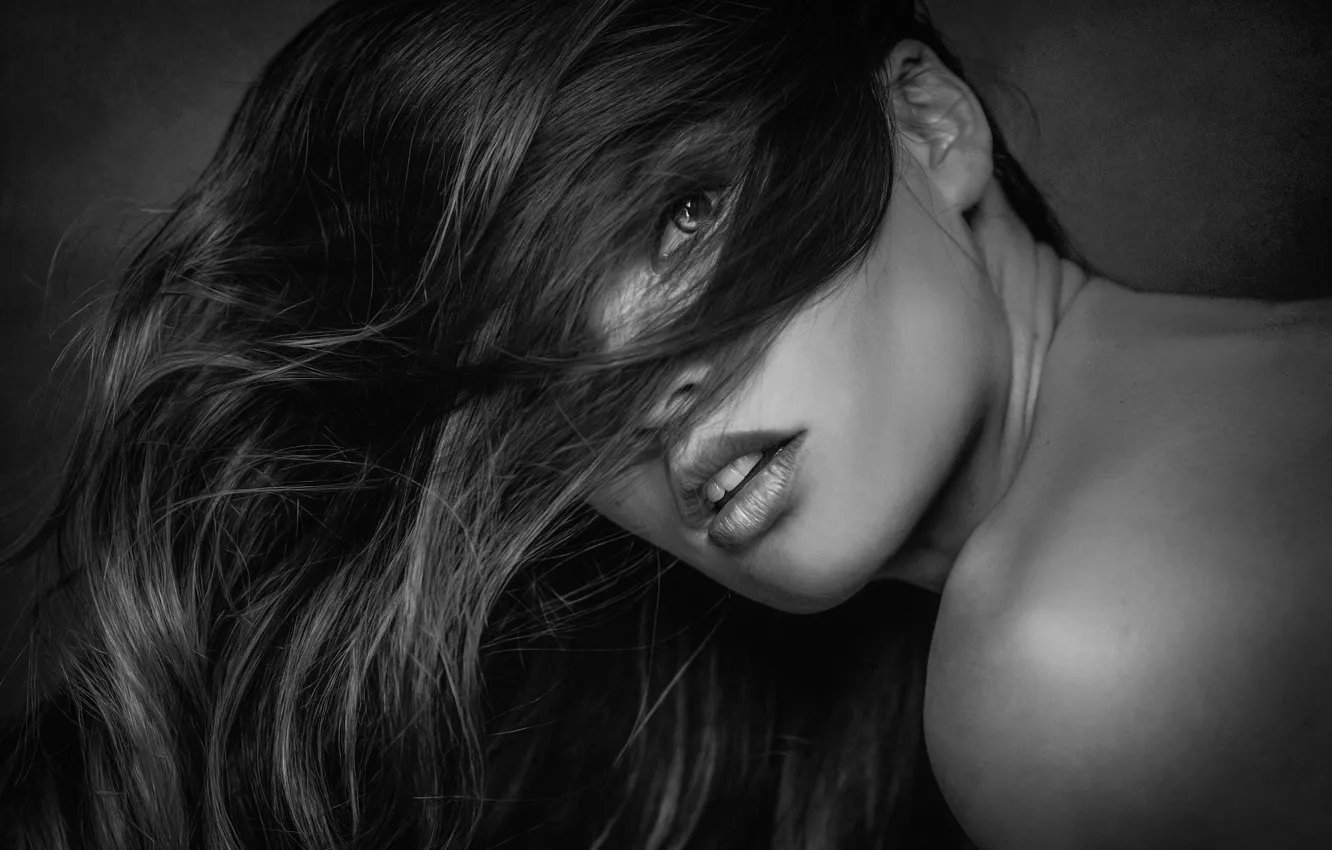 Photo wallpaper sponge, monochrome, teeth, curls, Joachim Bergauer, Born to life