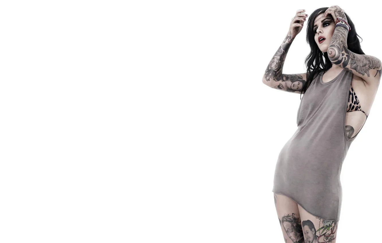 Photo wallpaper pose, background, body, Girl, Kat Von D, tattoo