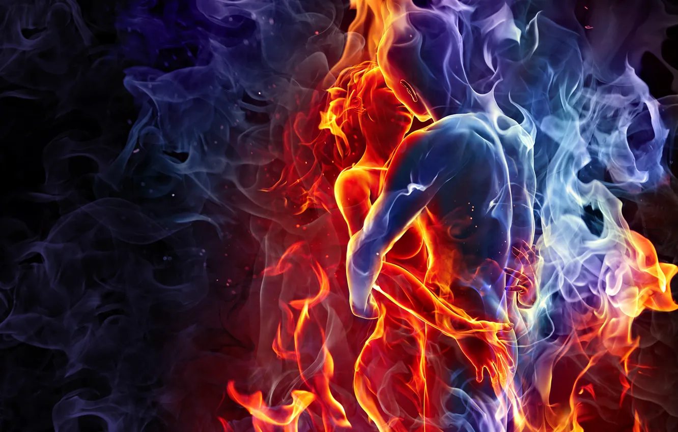 Photo wallpaper girl, smoke, feelings, color, hugs, male