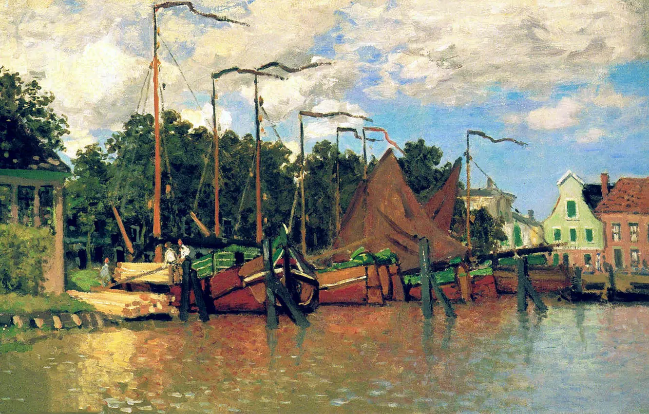 Photo wallpaper landscape, picture, Claude Monet, Boats in Zaandam