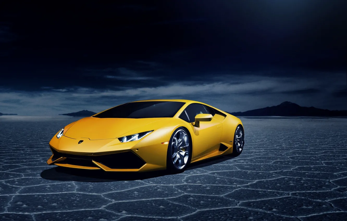 Photo wallpaper desert, Lamborghini, yellow, LP 610-4, Huracan, LB724