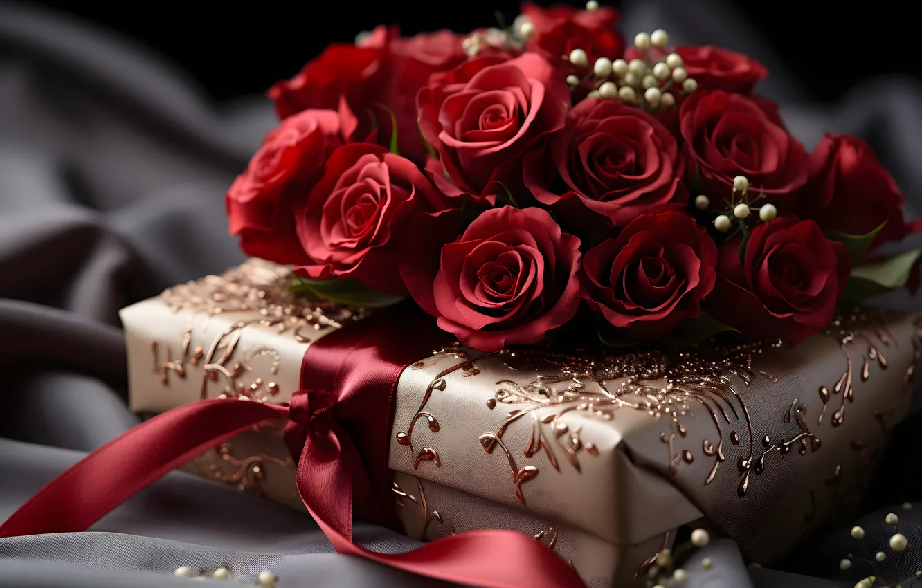 Photo wallpaper love, flowers, gift, romance, roses, love, Valentine's day, flowers