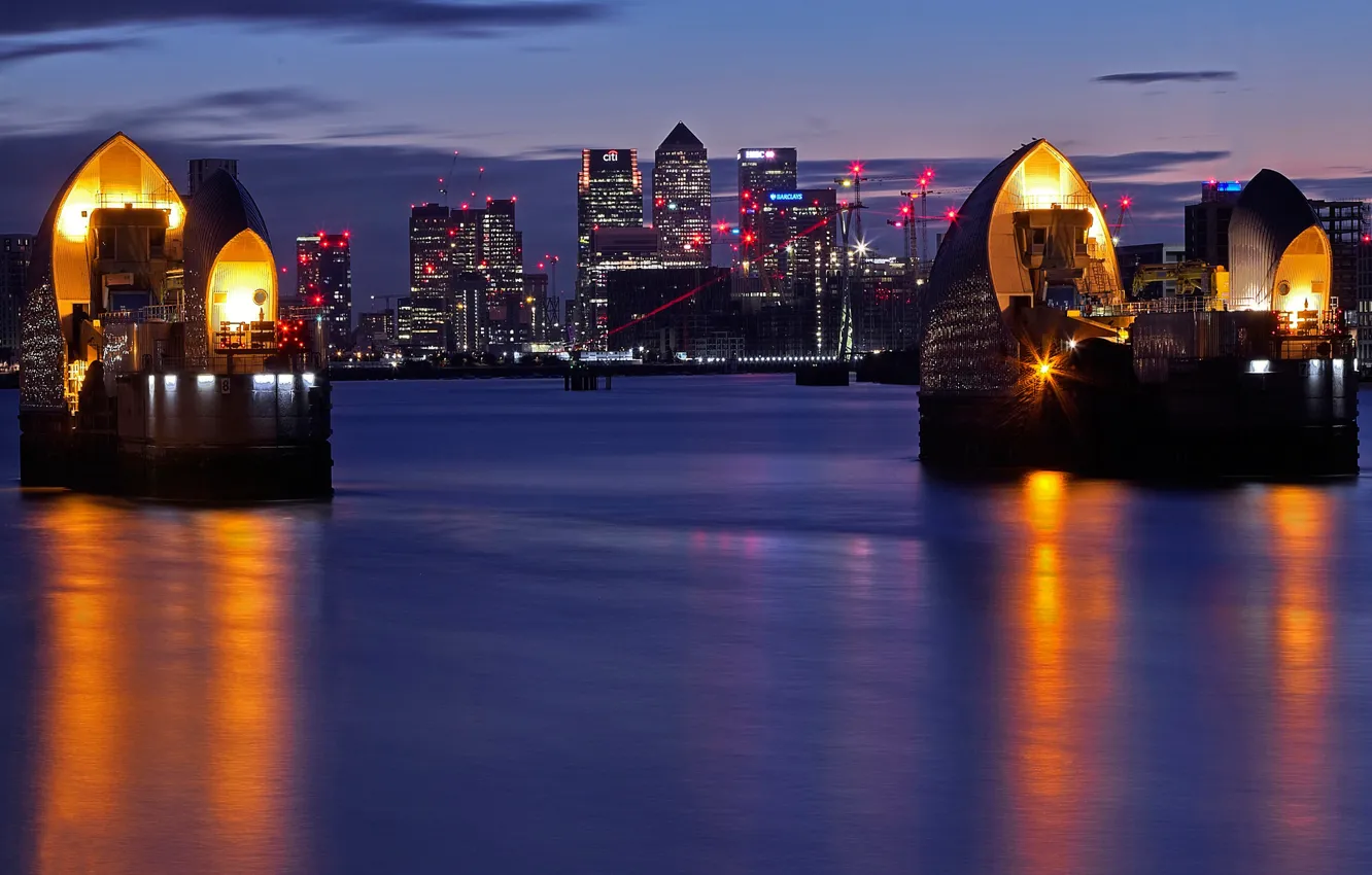 Photo wallpaper night, lights, river, England, London, home, Thames