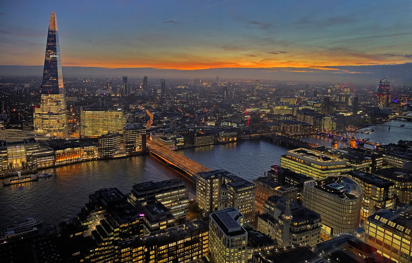 Photo wallpaper lights, river, England, London, tower, home, panorama, Thames