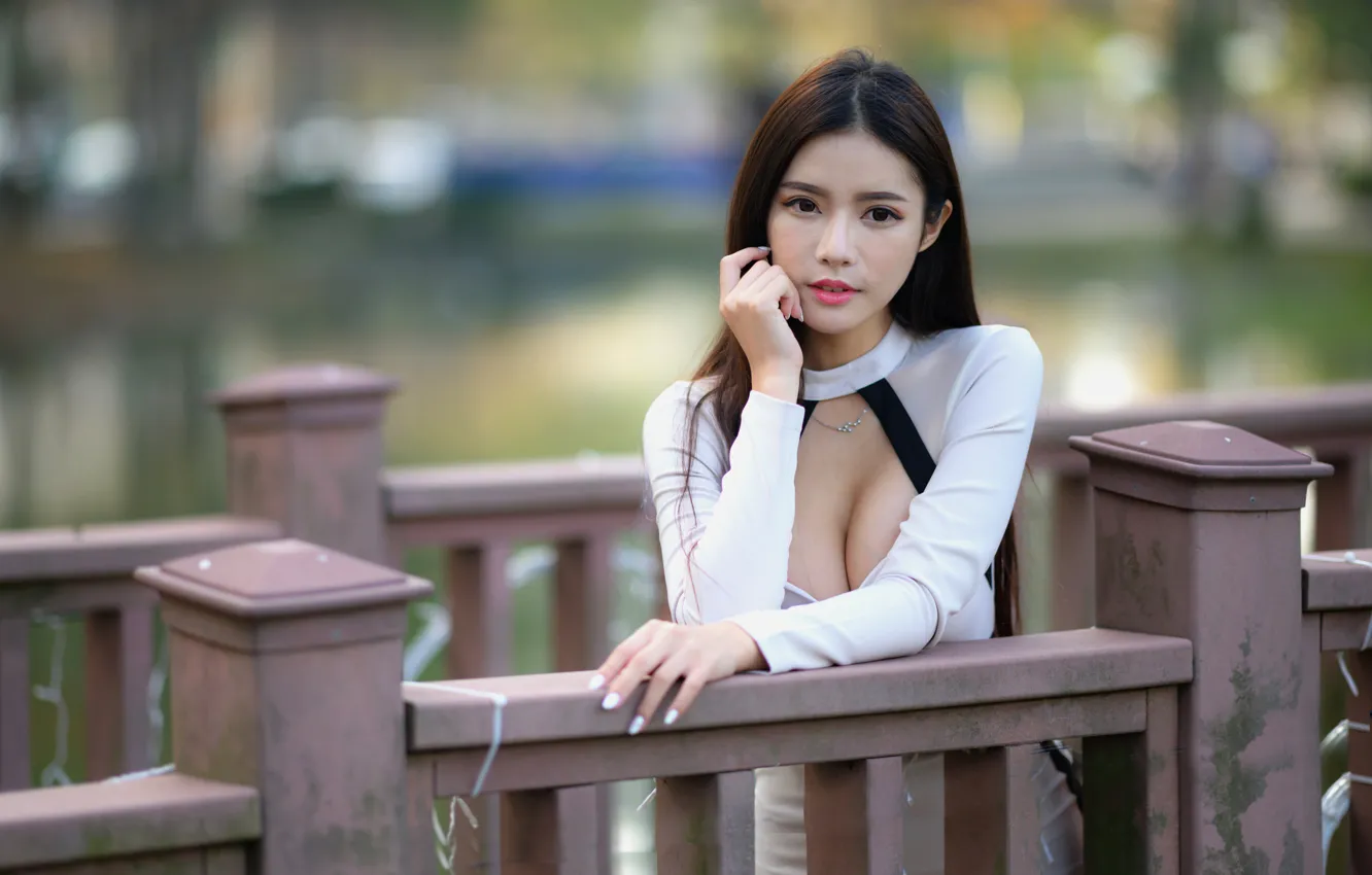 Photo wallpaper pose, model, portrait, makeup, dress, brunette, hairstyle, Asian