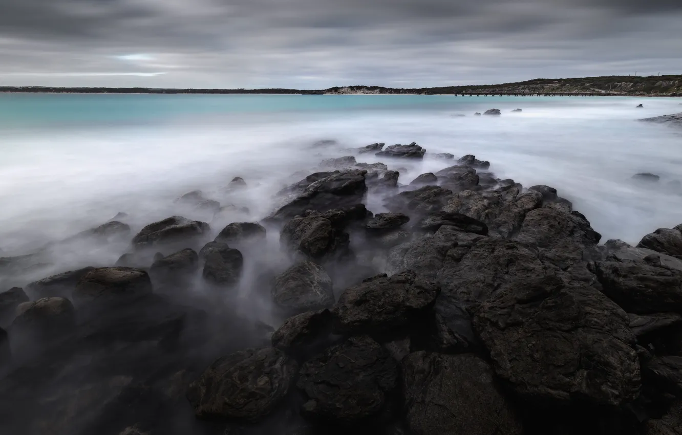 Photo wallpaper sea, stones, shore, Iceland, rocky