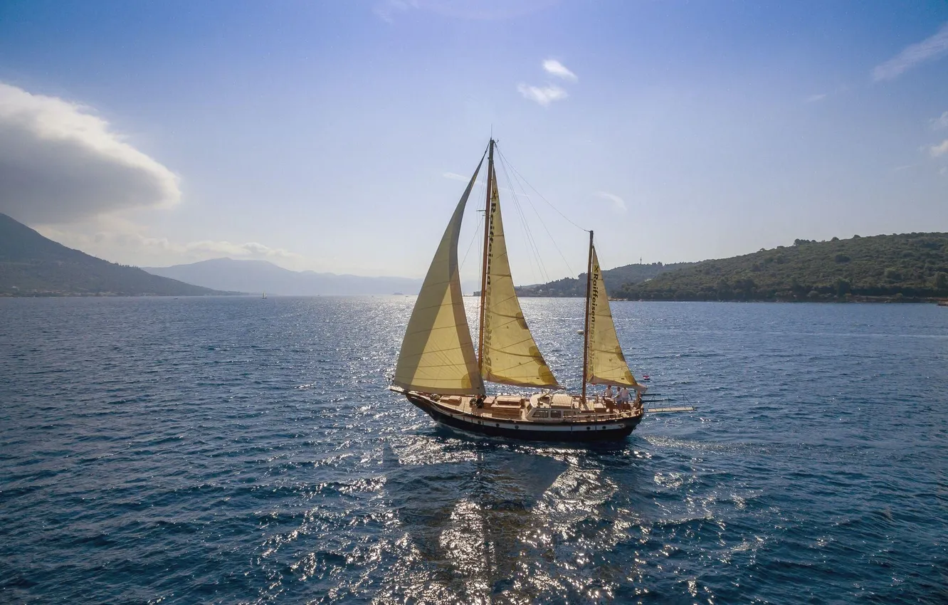 Photo wallpaper sea, the way, the wind, romance, coast, ship, sailboat, Bay