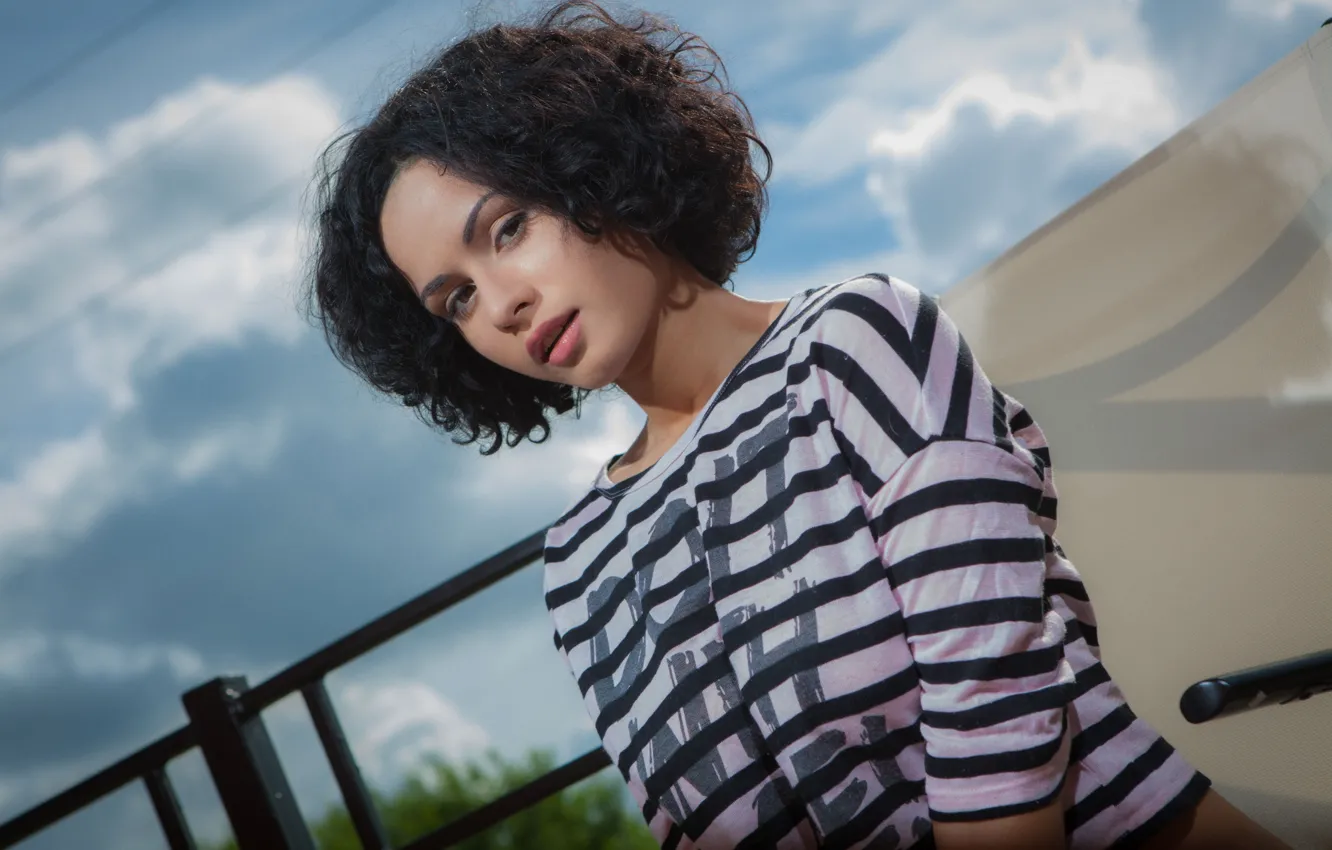 Photo wallpaper look, sexy, brunette, t-shirt, Pammie Lee