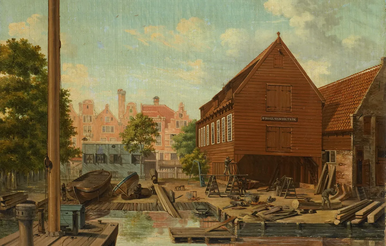 Photo wallpaper oil, picture, Pieter Godfried Bertichen, Peter Godfried Bertice, 1823, Shipyard 'D Hollandsche Tuin' on the …