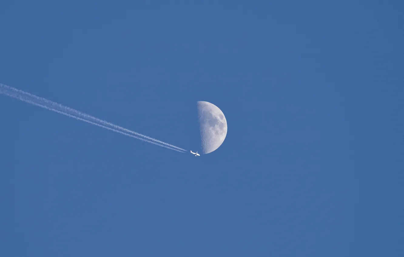 Photo wallpaper the sky, the moon, the plane