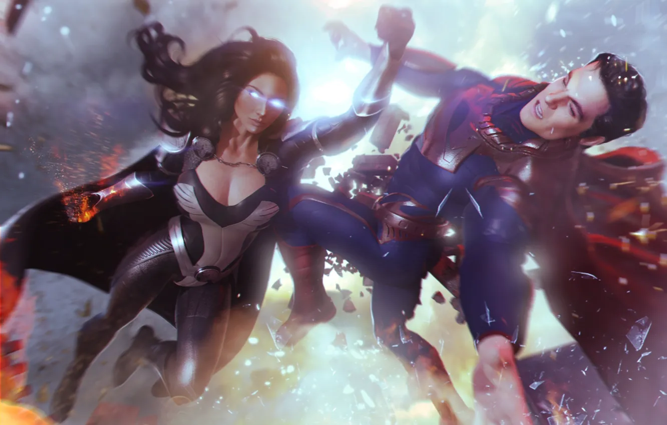 Photo wallpaper blow, cloak, superhero, Superman, DC Comics, synestra