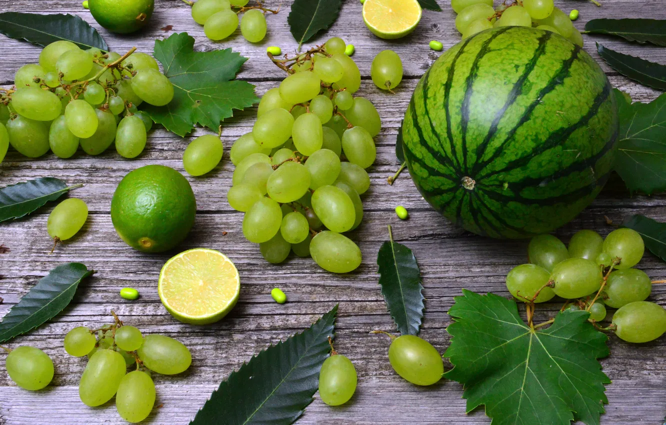 Photo wallpaper watermelon, grapes, lime