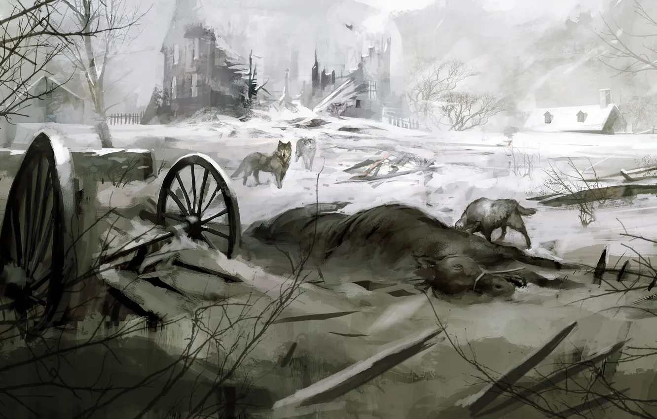 Photo wallpaper forest, wolves, assassins creed 3, Connor