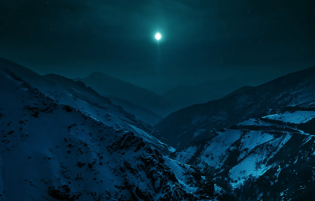 Photo wallpaper snow, landscape, mountains, night, the moon, Iran, Alborz mountains, north of Tehran