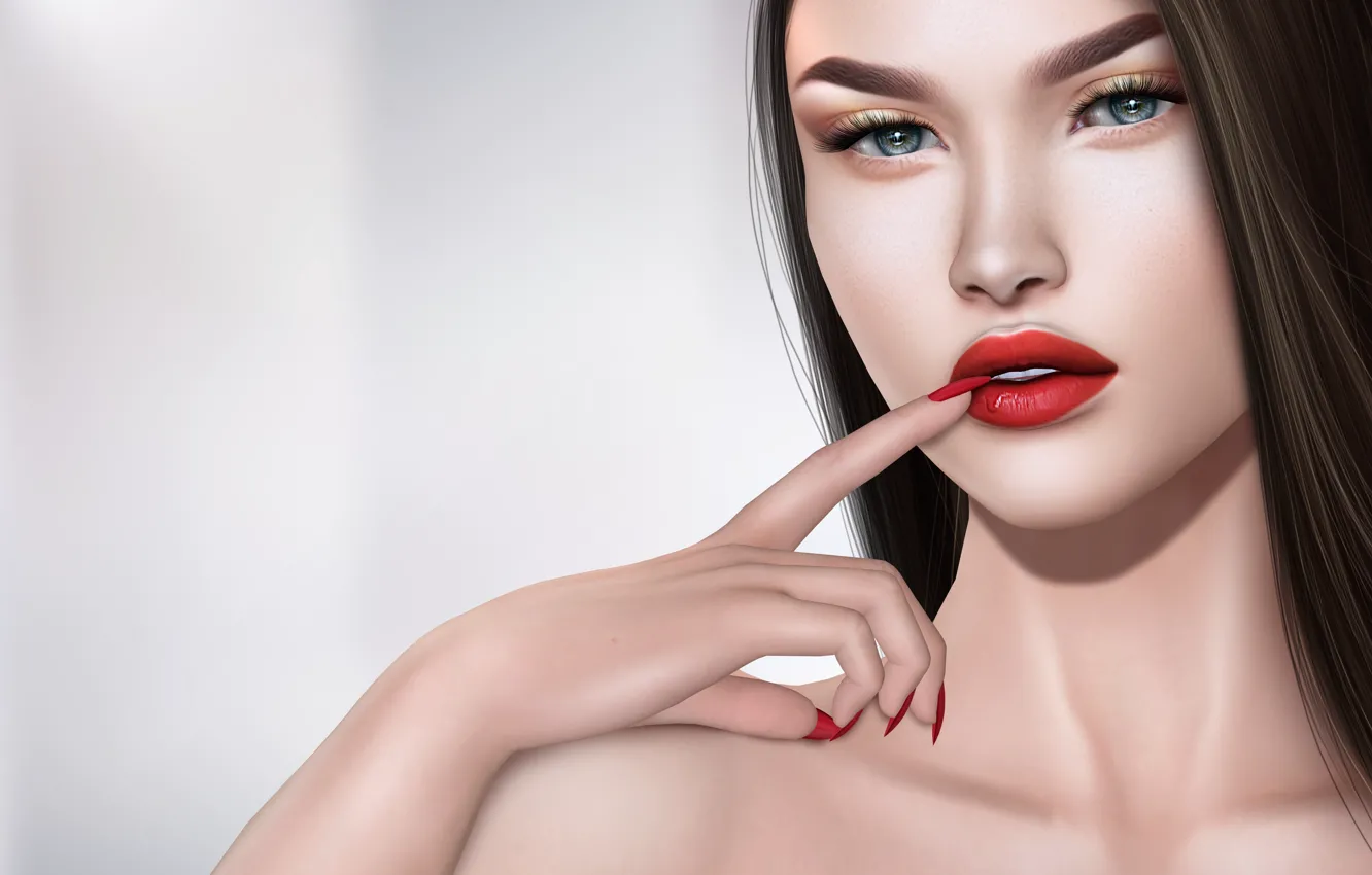 Photo wallpaper girl, brunette, manicure, Flirty