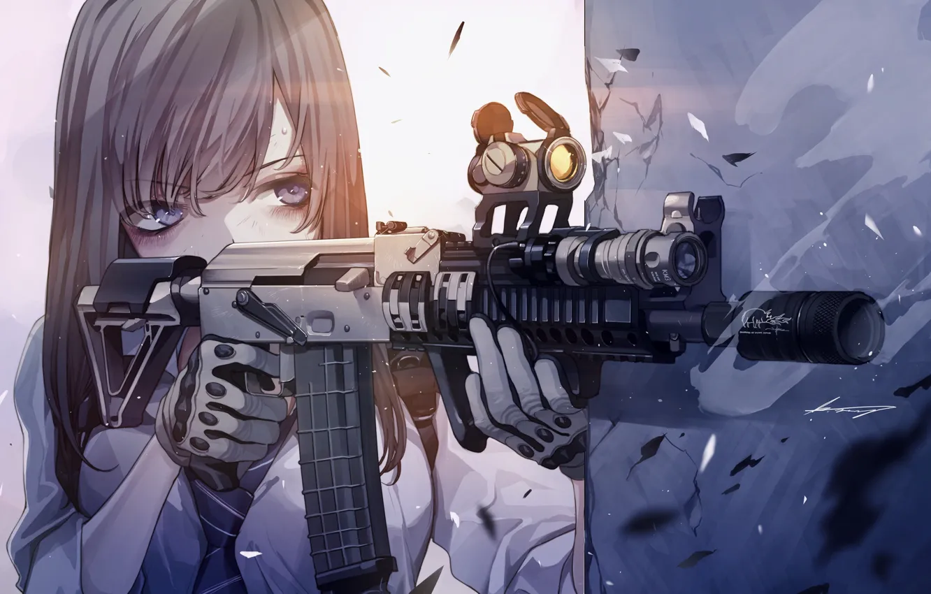 Photo wallpaper girl, weapons, sight, rifle
