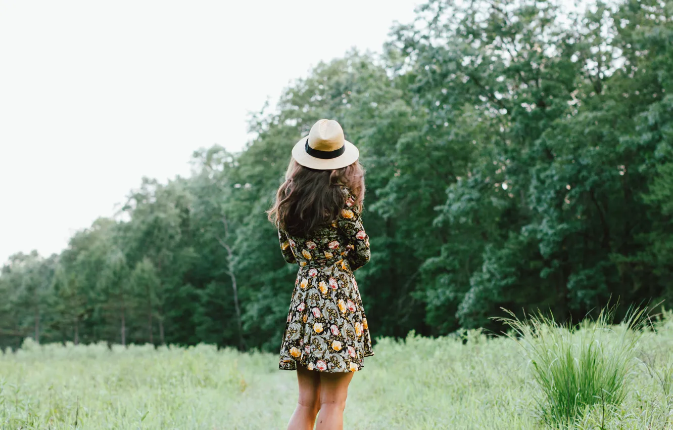 Photo wallpaper girl, hat, dress