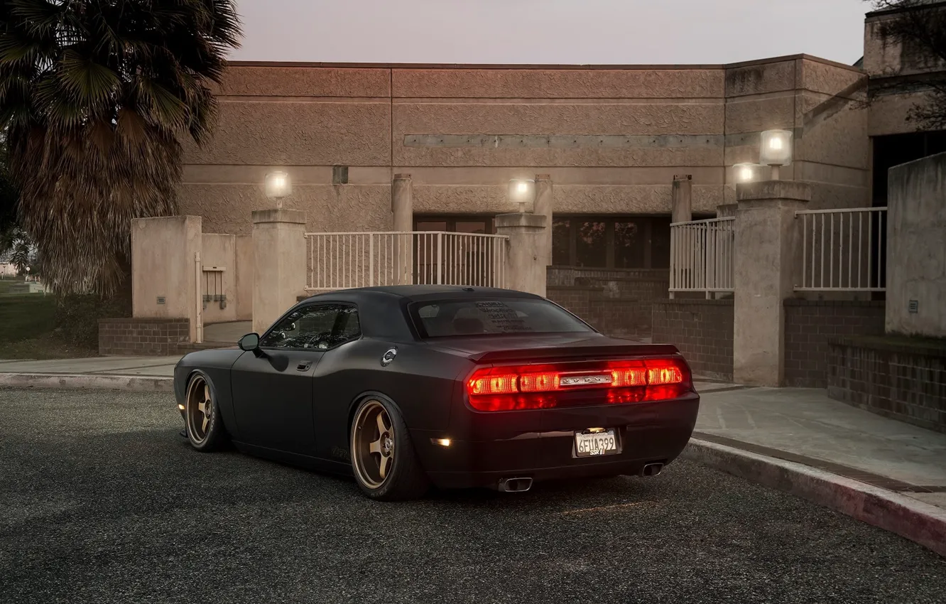 Photo wallpaper Muscle, Dodge, Challenger, Car, Black, Tuning, Road, R/T