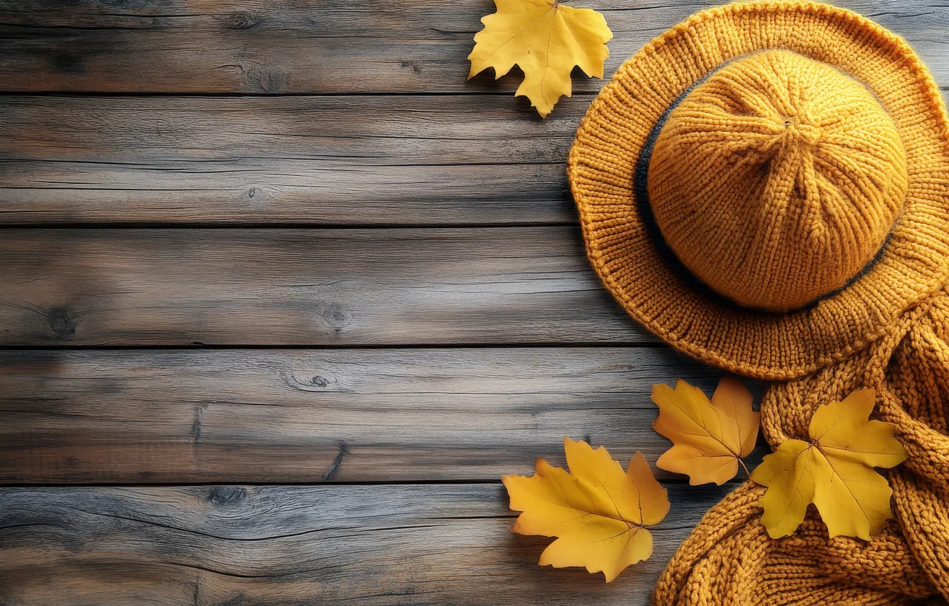 Photo wallpaper hat, Board, AI art, autumn, leaves, neural network