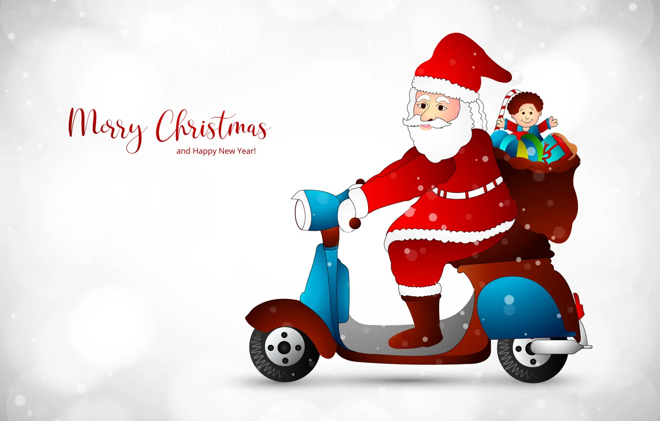 Photo wallpaper figure, moped, Christmas, gift, new year, Santa Claus