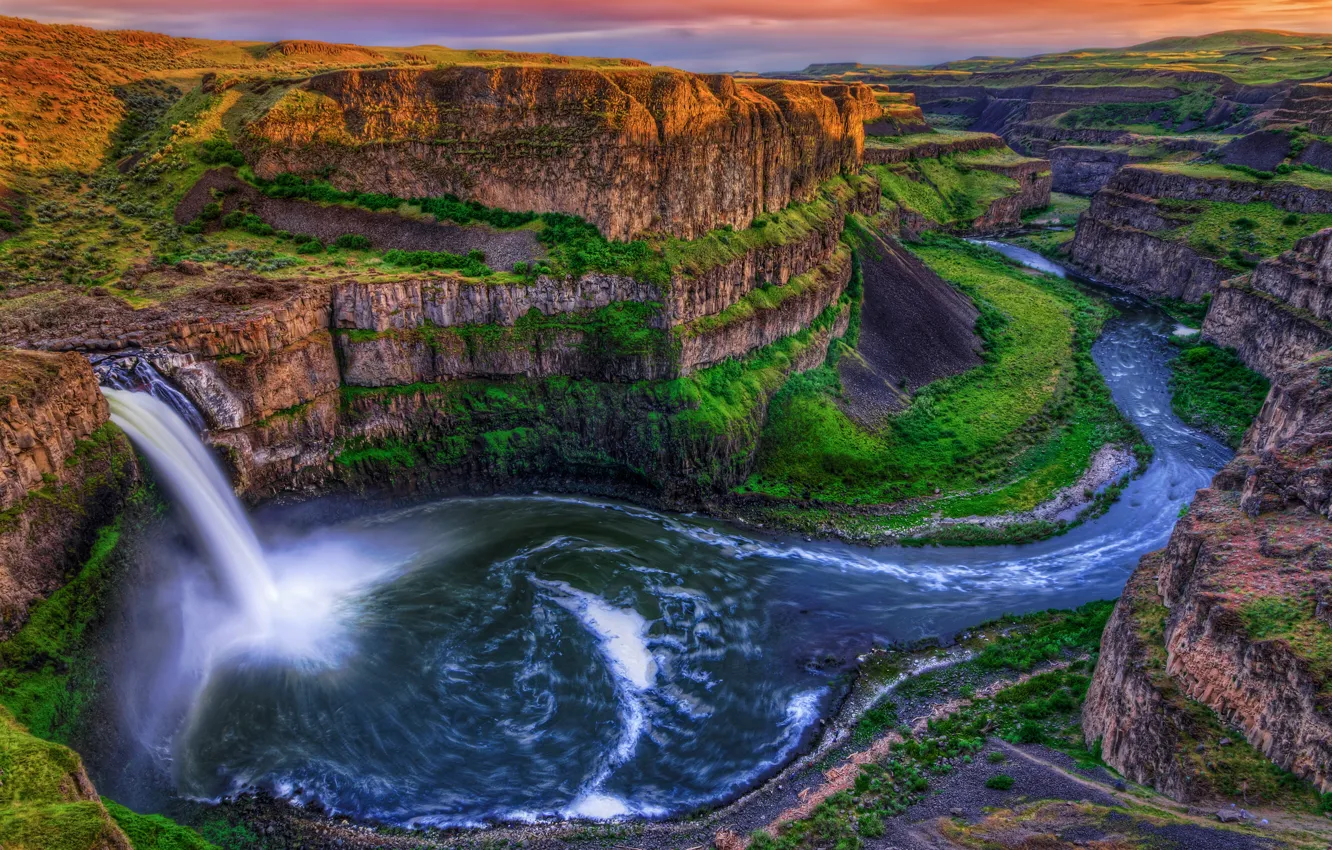 Photo wallpaper rocks, waterfall, canyon, Palouse Falls