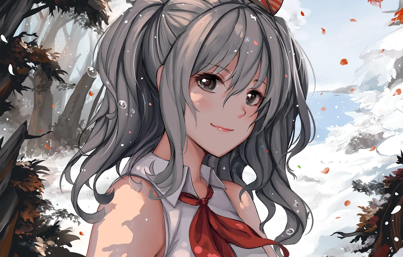 Photo wallpaper girl, face, smile, anime, art, kantai collection, Kashima, sekigan