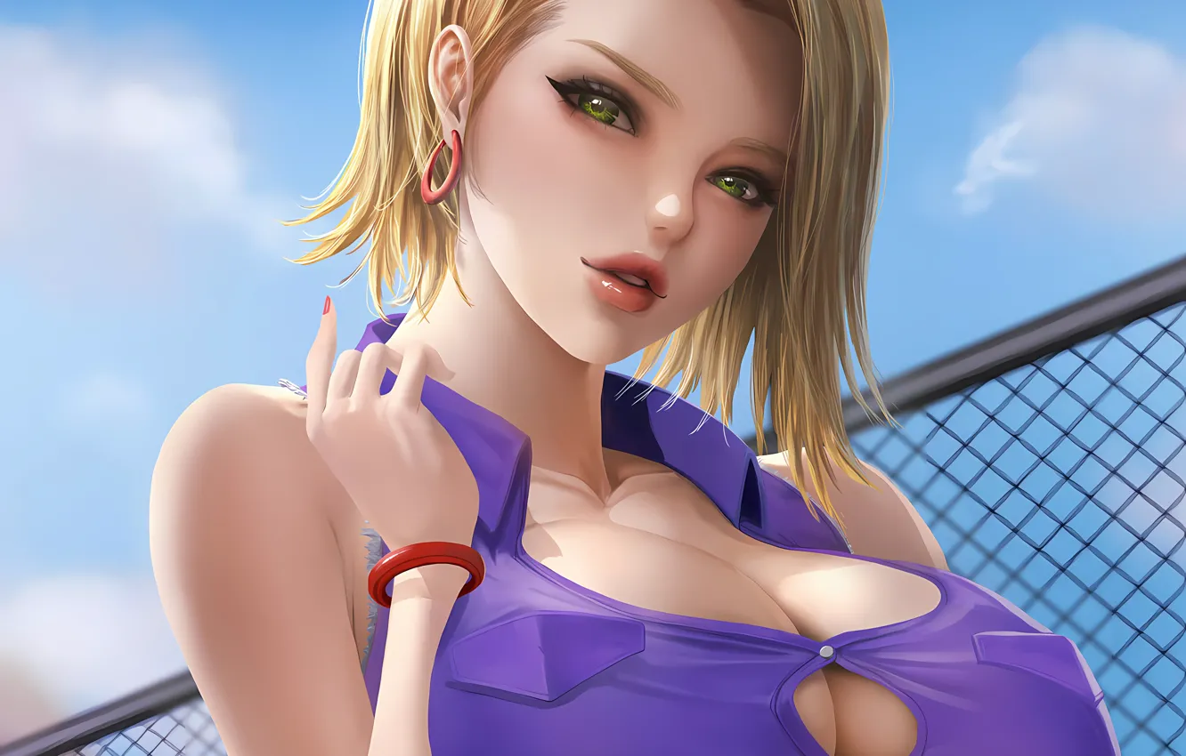Photo wallpaper girl, sexy, cleavage, boobs, anime, beautiful, short hair, pretty