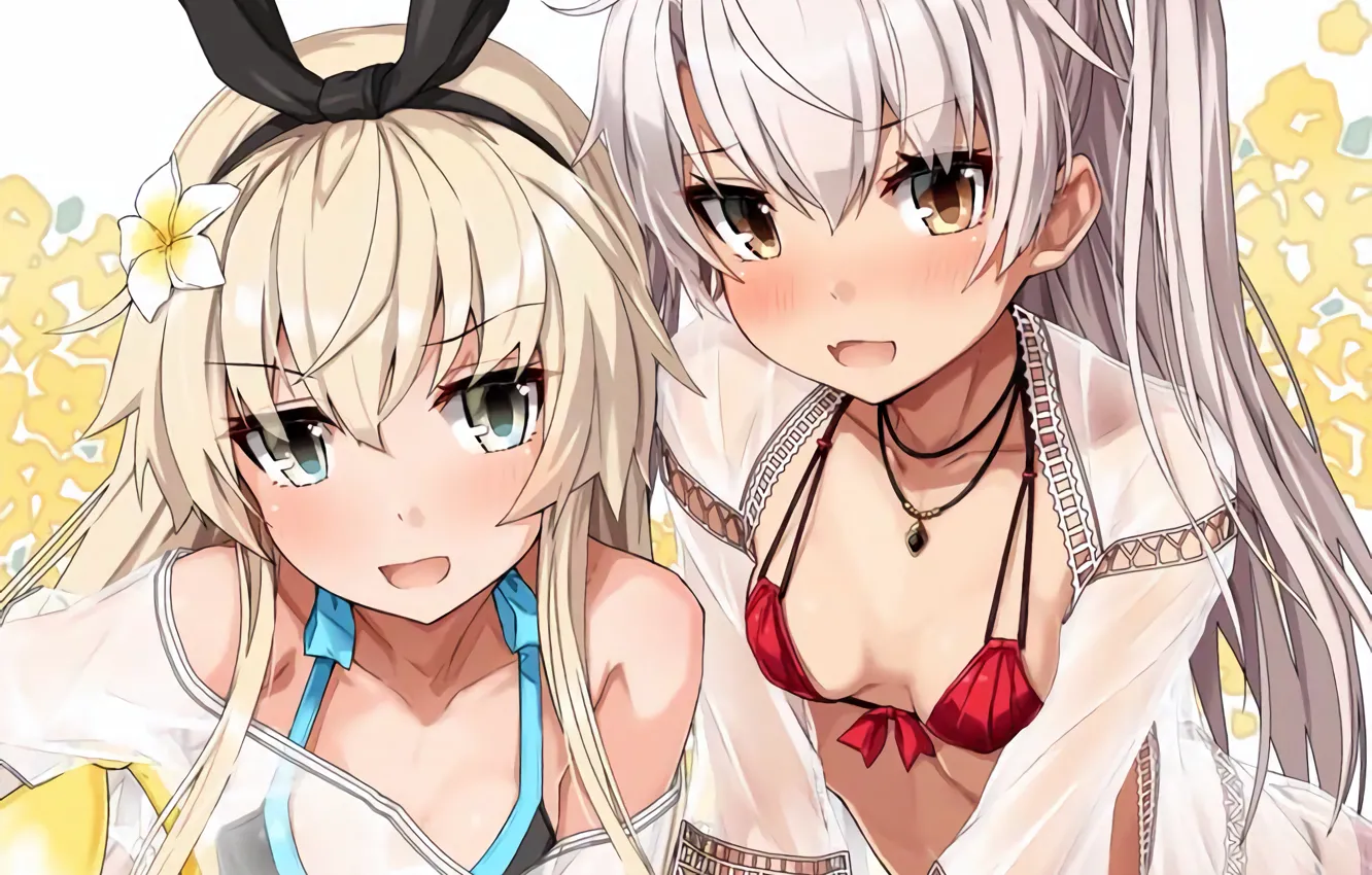 Photo wallpaper sexy, cleavage, long hair, girls, boobs, anime, blue eyes, beautiful