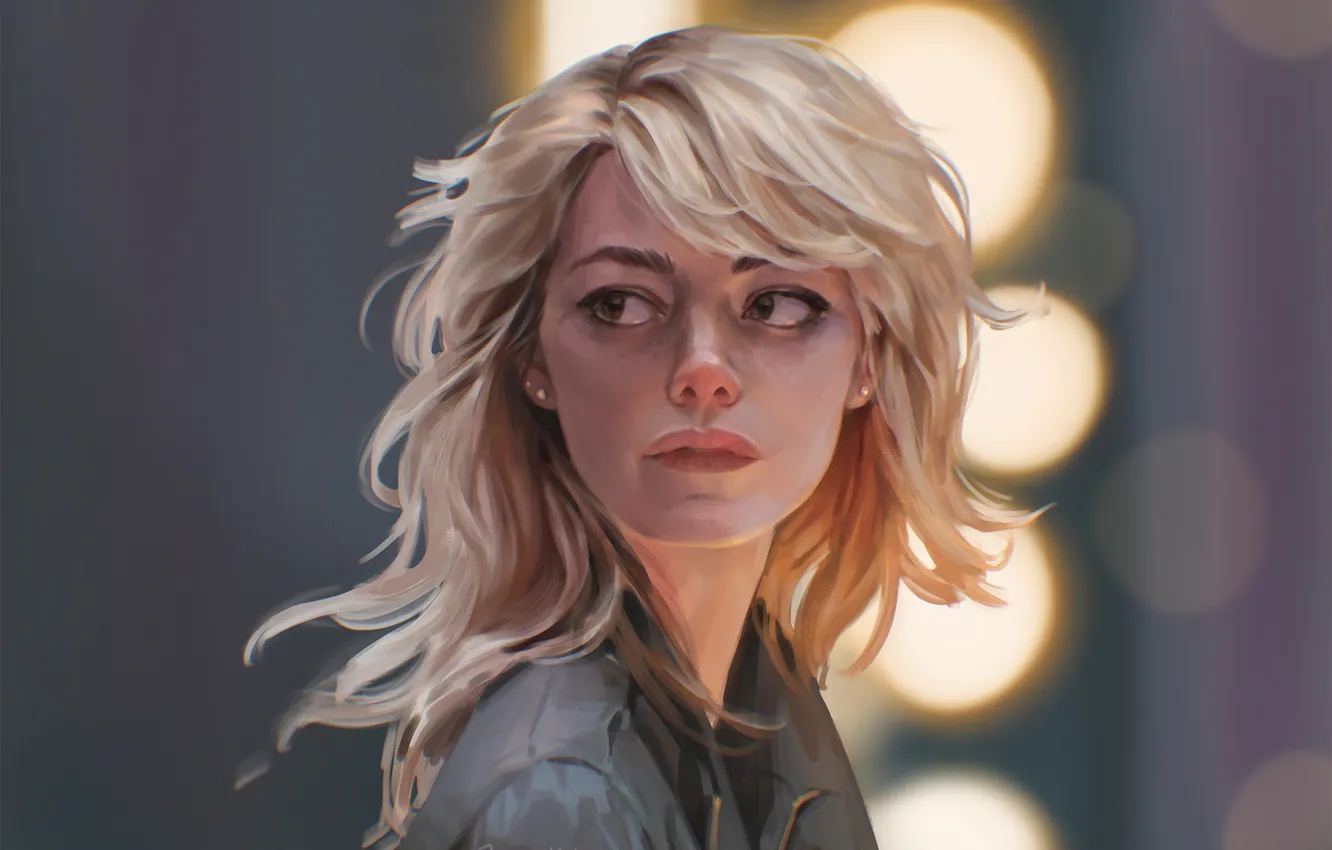 Photo wallpaper long hair, women, face, blonde, Emma Stone, artwork, actress, portrait