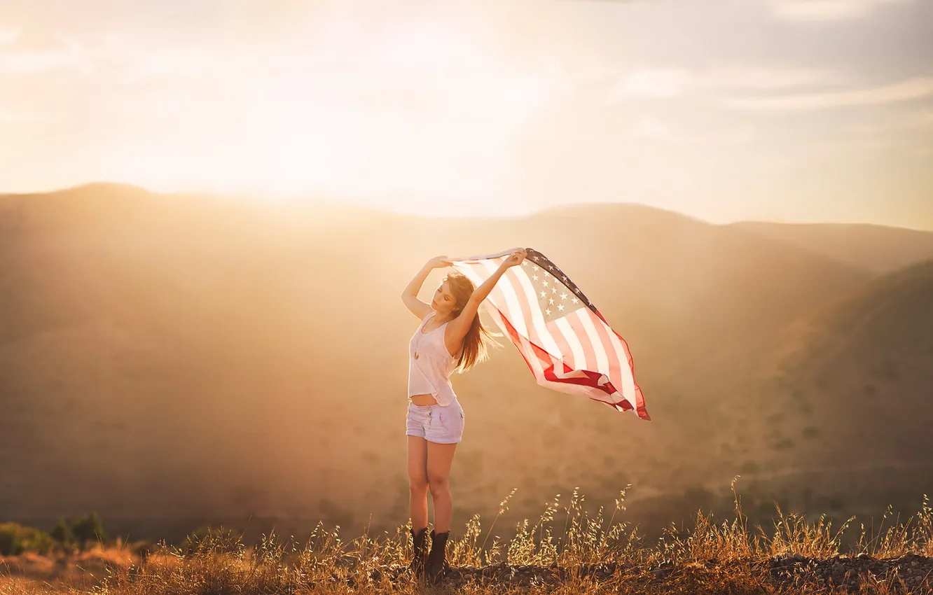 Photo wallpaper girl, light, mood, flag