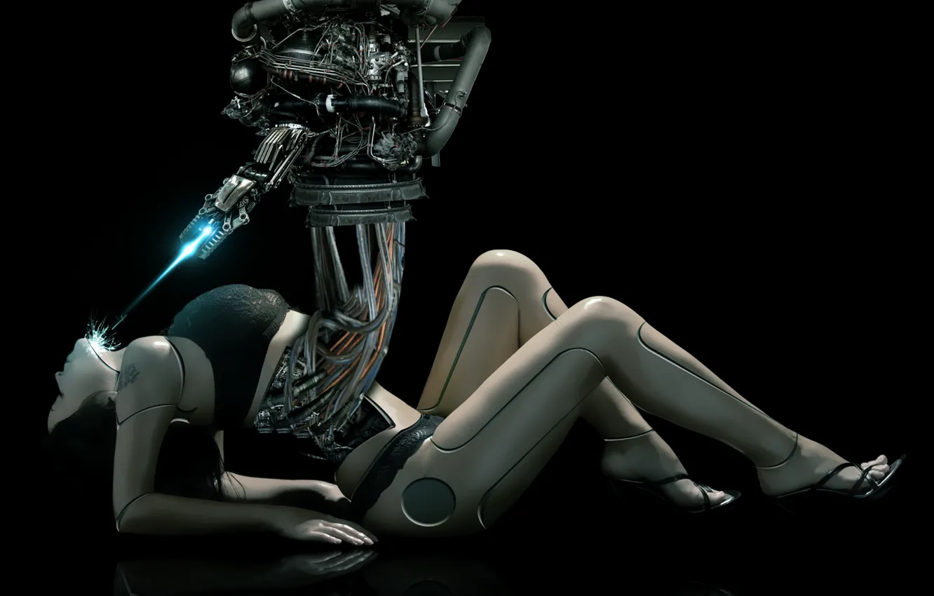 Photo wallpaper robot, cyborg, tablet, female body