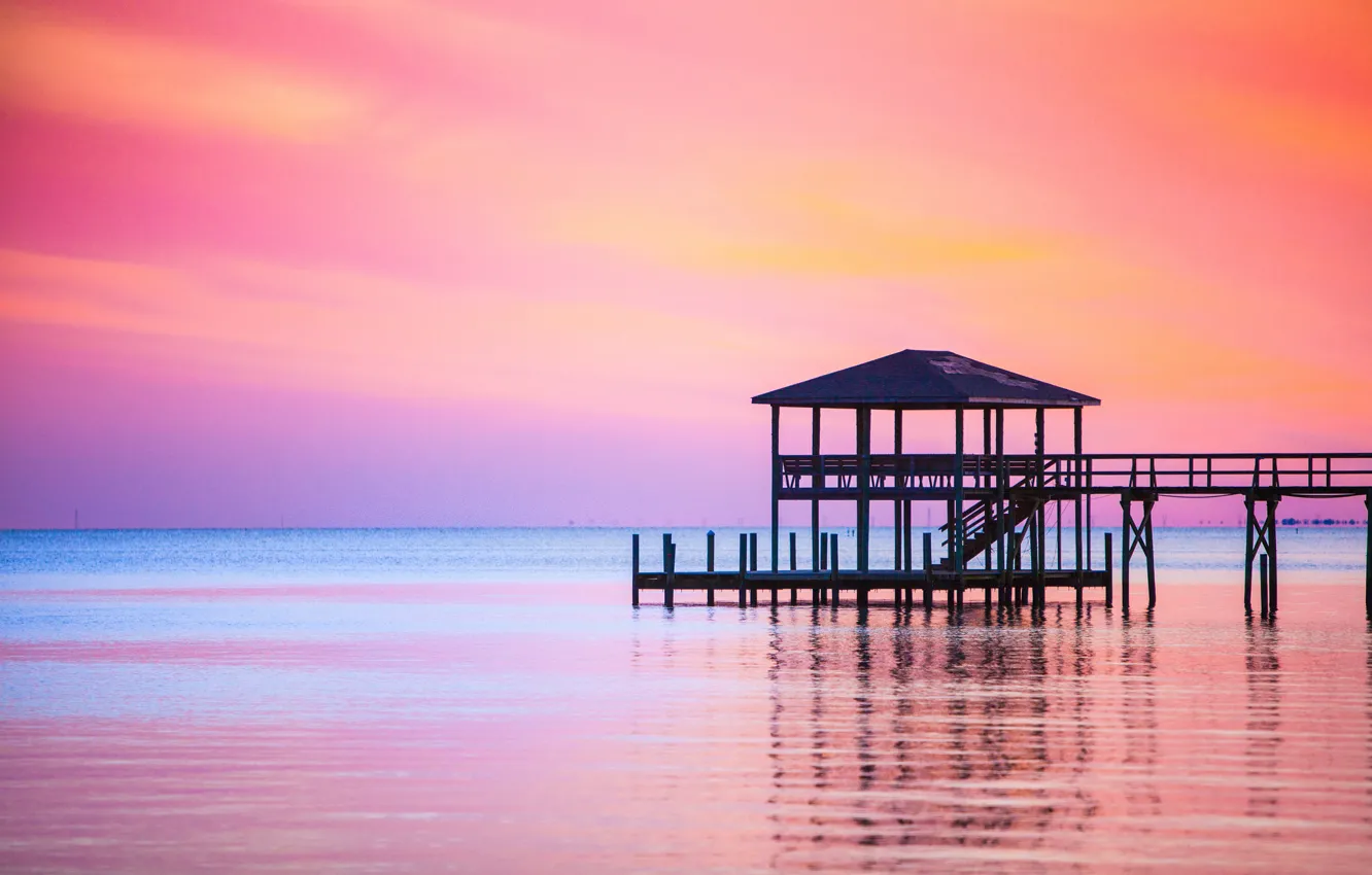 Photo wallpaper sea, sunset, pierce